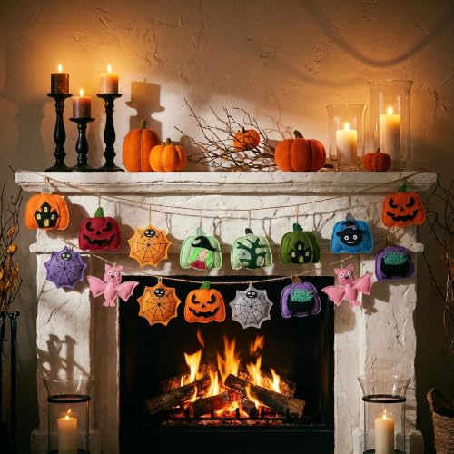 Halloween Felt Ornaments Set - Black, 12 Pcs, 3.15 Inch Gothic Decorations with Ribbons