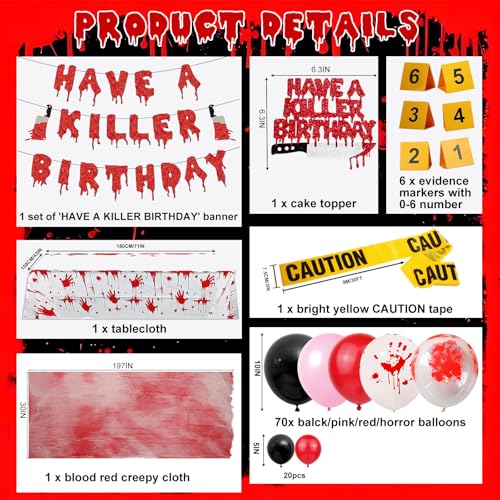Halloween Crime Scene Birthday Decorations Kit - Banner, Balloons, Tape & Cake Topper