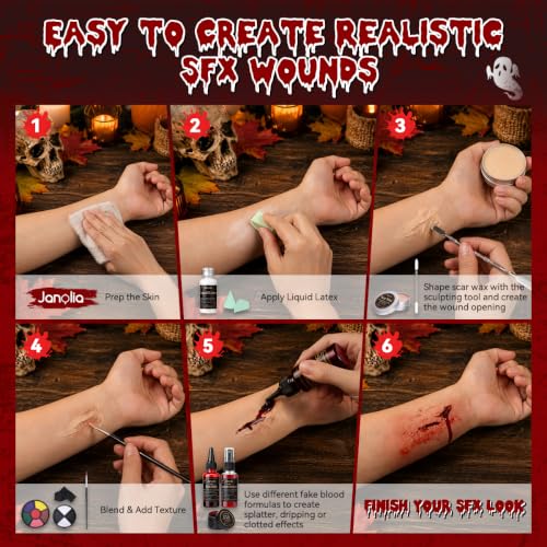 Halloween SFX Makeup Kit with Fake Blood & Tools - Washable Special Effects (Variation: SFX03)