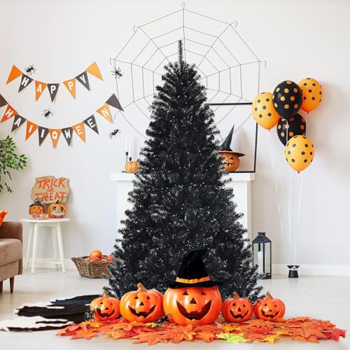 6ft Black Artificial Christmas Tree with Purple LED Lights - Halloween & Holiday Decor