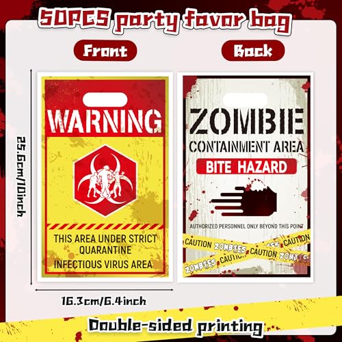 Halloween Zombie Party Favor Bags - 50 Pack Scary Treat Gift Bags with Handles