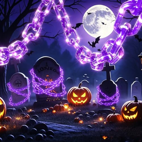 Purple Halloween Chain Lights 10Ft Battery Operated with Timer - Spooky Decor