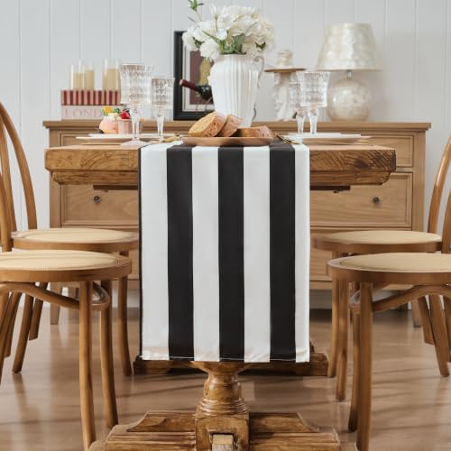 Black & White Striped Table Runner 13x72 Inch - Waterproof Farmhouse Decor - 4 Pack