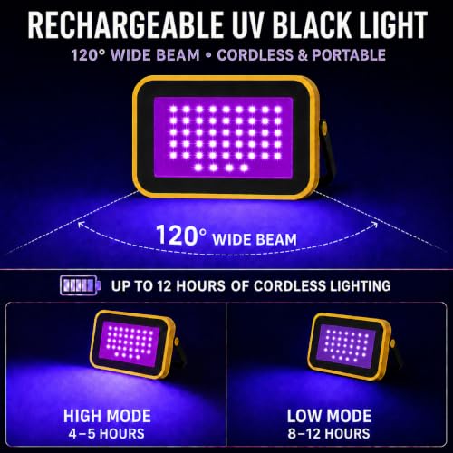 Rechargeable LED Black Lights - 2 Pack Portable Blacklight with 2 Modes