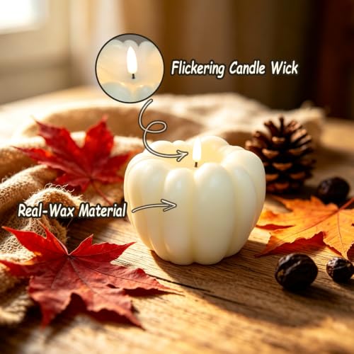Rechargeable Flameless Pumpkin Candle - 300 Hour Flickering Fall Decor - White, 1 PC