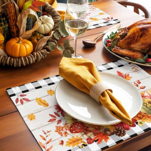 Orange & Black Fall Placemats Set of 6 - Non Slip Washable Farmhouse Table Mats