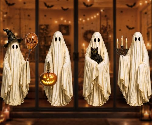Reusable Vintage Halloween Ghost Window Clings - 4 Large Spooky Decal Sheets