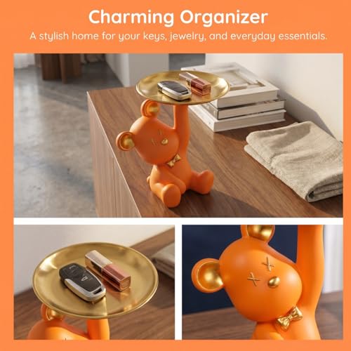 Orange Bear Figurine Tray - Resin Key & Candy Dish for Entryway & Decor