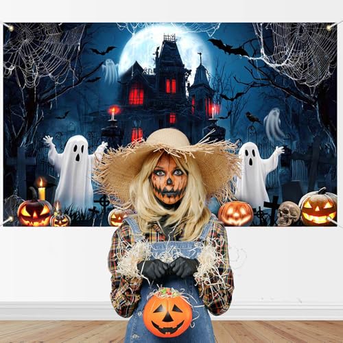 Halloween Photo Backdrop Banner Haunted House Ghost Party Decor 70x43 Inches