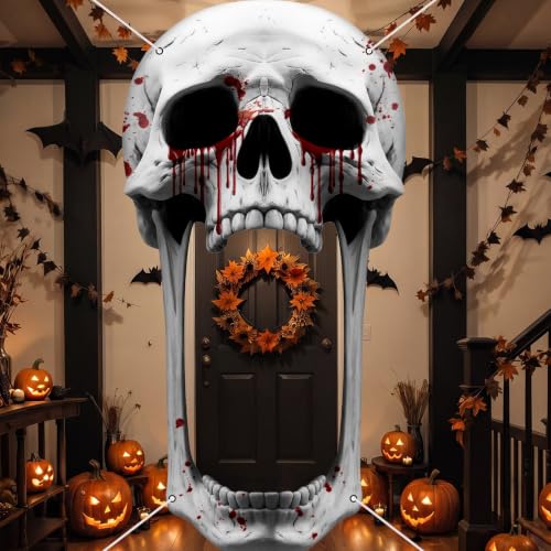 Halloween Skull Door Cover - Giant Skeleton Porch Decoration - Variation: Skull