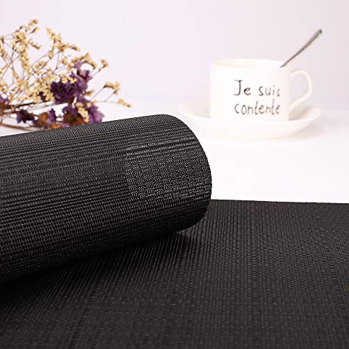Black Placemats Set of 4 - 17x12 Inch Washable PVC Dining Table Mats