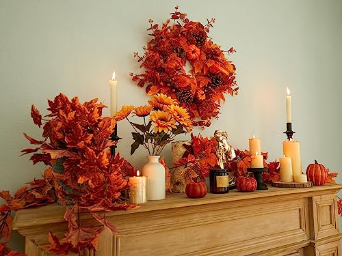 Pumpkin Fall Wreath for Front Door - 20 Inch Autumn Decor with Pine Cones & Maple Leaves