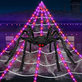 Halloween Outdoor Spider Web Lights with 350 LEDs & Giant Spider - Purple & Orange, 23Ft Web with 6.6Ft Spider, Waterproof & Timer