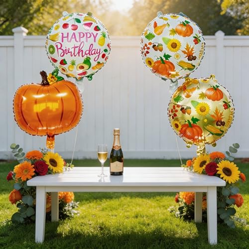 Fall Harvest Foil Balloon Set - Pumpkin, Fruit & Autumn Designs for Thanksgiving & Halloween
