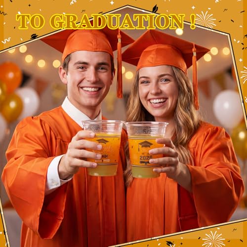 Orange Graduation Cups 12 oz 50 Pack Class of 2026 Party Supplies