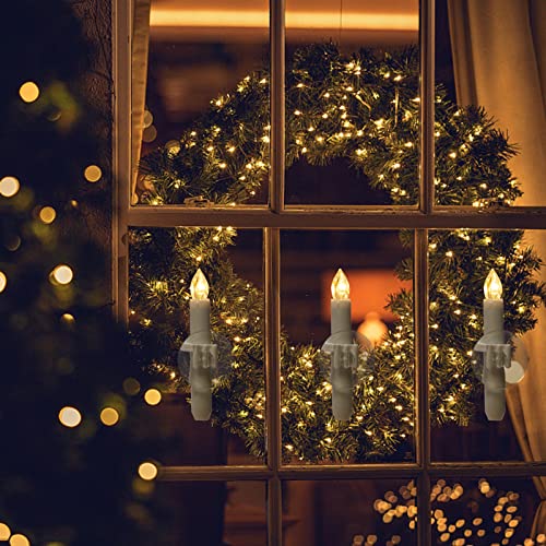 White 12 Pcs Christmas Window Candles with Timer - Flameless Battery Operated LED Taper Candles