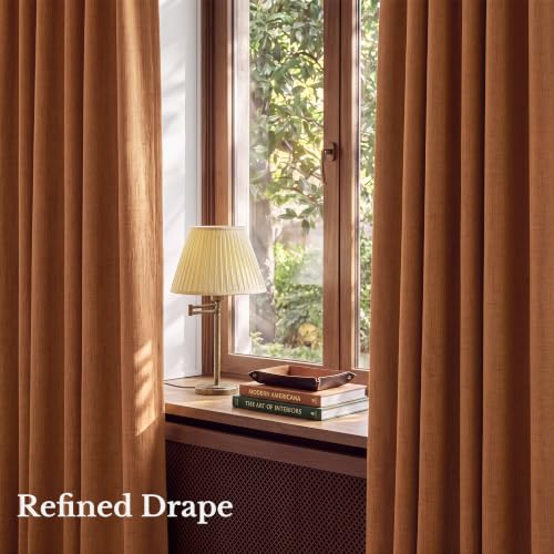Blackout Linen Curtains - Burnt Orange, 2 Panels, 90 Inch Long, Versatile Window Treatment with 3 Hanging Styles