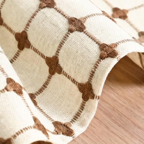 Farmhouse Table Runner 12x72 Inch Beige Brown Rustic Embroidered Kitchen Decor