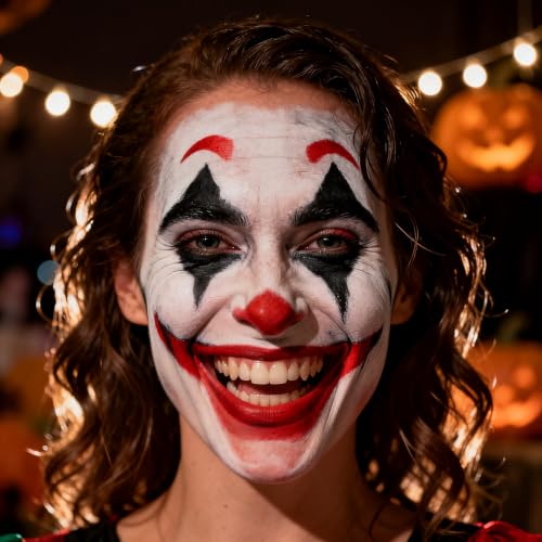Black White Red Face Paint Kit with Mirror & 3 Brushes + 3 Sponges - Halloween Makeup