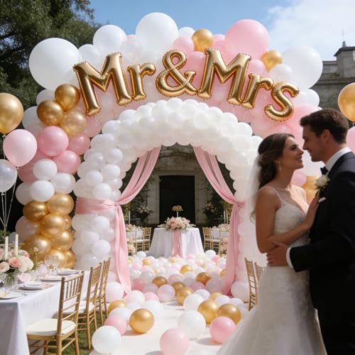 Pink Gold White Balloons Set - 12 Inch Latex Balloon Kit for Birthdays Weddings Baby Shower & Party Decorations - Variation: Light Pink Gold White Balloons / 12 Inch
