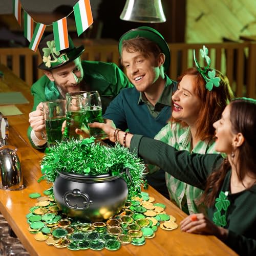 St. Patrick's Day Pot of Gold Set with Cauldron Coins Garland & Sequins