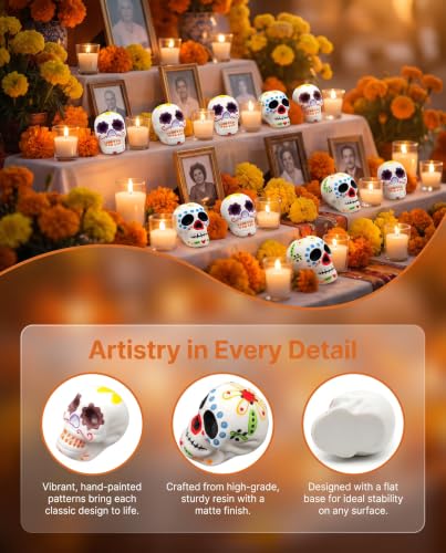 Day of the Dead Sugar Skull Mini Figures for Altars - 12 Pack