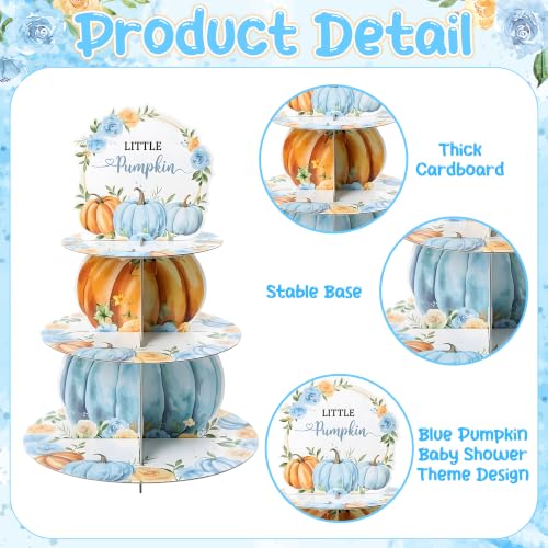Blue Pumpkin Cupcake Stand 3-Tier Dessert Holder for Fall Parties