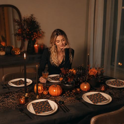 Black Pumpkin Face Halloween Paper Napkins 6.5 Inch - 100 Pack
