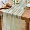 Pearl White Gauze Table Runner 120 Inch with Studded Pearls for Wedding & Party - Light Green Variation