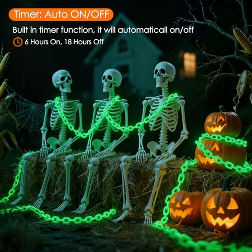 Green Battery Operated Halloween Lights 10Ft with 8 Modes & Timer - Indoor Outdoor Decor