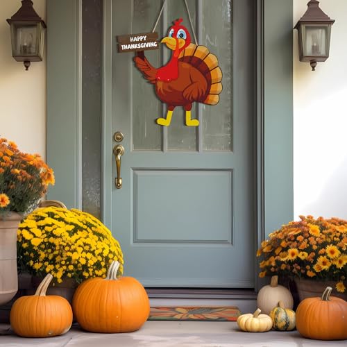 Happy Thanksgiving Wooden Turkey Door Sign Decor - Classic Fall Autumn