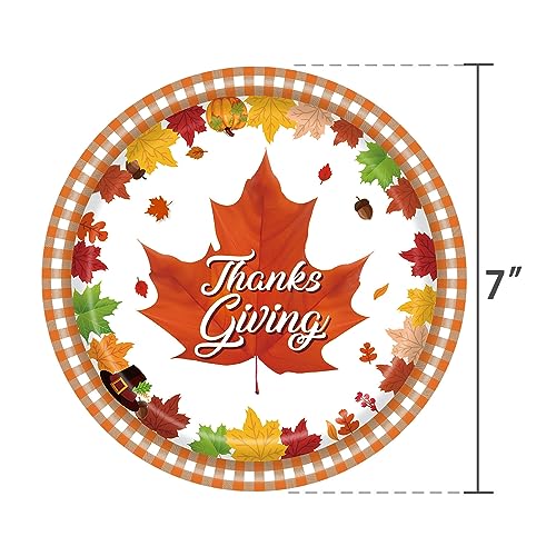 Thanksgiving Maple Leaf Disposable Paper Plates 7-inch Fall Harvest Dinnerware Set of 24