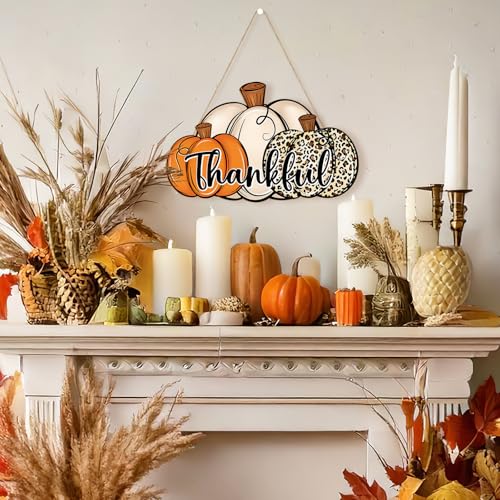 Leopard Pumpkin Thanksgiving Door Wreath Wooden Fall Wall Decor - Large