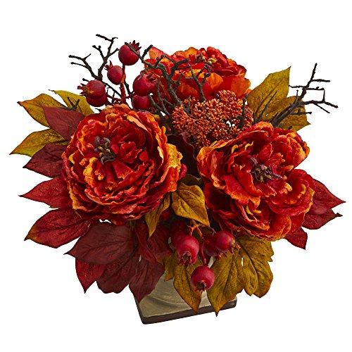 15-Inch Artificial Peony and Sedum Flower Arrangement for Home Decor