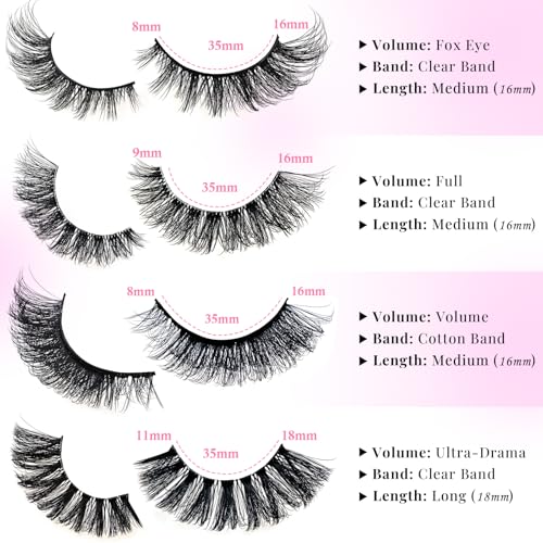 False Eyelash Set AP-3 Wispy Cat Eye Style 4 Styles Reusable Faux Mink Fluffy Lash Pack