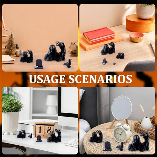 URROMA 4PCS Gothic Halloween Ghost & Crow Ornament Set - Black Tombstone & RIP Decor - Style 4