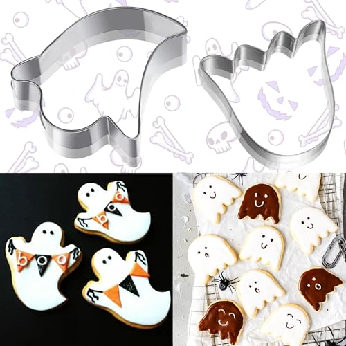 Halloween Ghost Cookie Cutters Set - Stainless Steel Ghost Shapes for Baking and Crafts