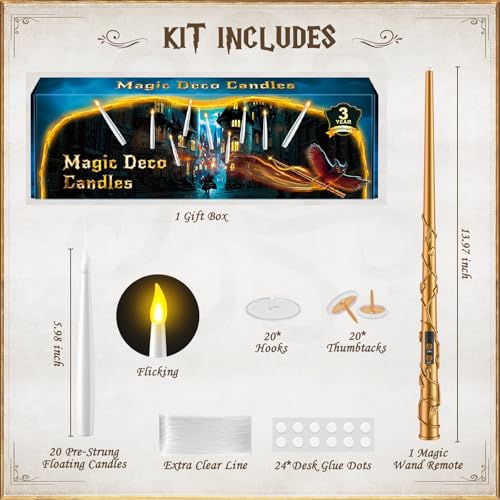 White Floating Candles with Wand - 20 Flameless LED Taper Candles - Magical Decor