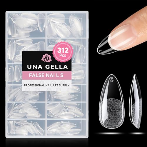 Almond Gel Nail Tips Set - Medium, 312pcs, Half Matte Finish, Variation A2