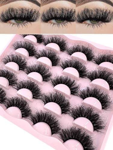 10 Pairs 3D Faux Mink Fluffy Wispy False Eyelashes - Dramatic Cat Eye, 25MM, Variation C012