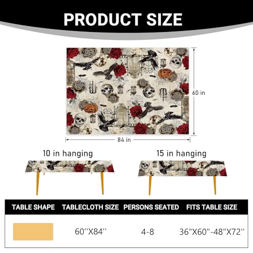 Halloween Vintage Gothic Rectangular Tablecloth 60x84 in Retro Rose - Livcoz