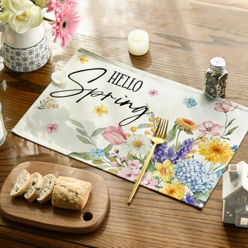 Set of 4 Floral Placemats 12x18 Inch Lavender Dahlia Hydrangea Table Decor