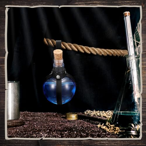 Plastic Potion Bottle with Belt Cork - Medieval Theme Halloween Decor - Black / Thread