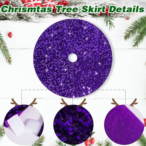 48 Inch Purple Sequin Christmas Tree Skirt - Large Round Holiday Decor
