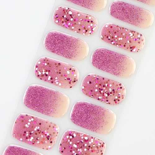 Semi Cured Gel Nail Art Stickers with Glitter & Gradient Effects - 20 Strips