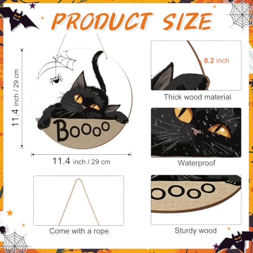 Halloween Black Cat Door Sign Decorations - Spooky Welcome Wreath for Front Door & Wall