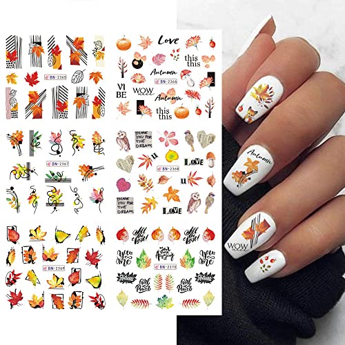 Fall Nail Stickers Set with Maple Leaf Pumpkin Turkey & More - 12 Sheets for DIY Nail Art