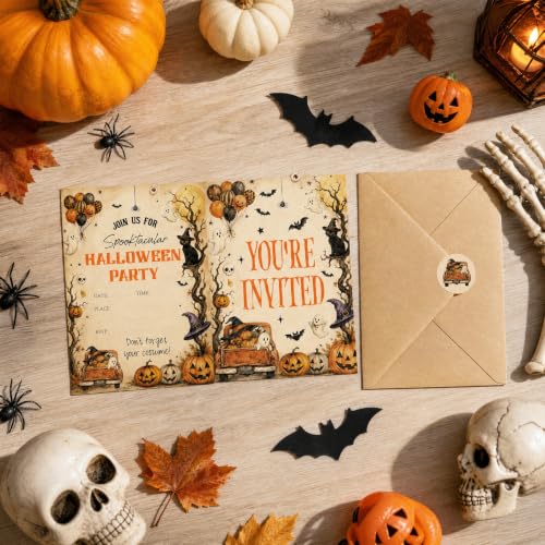 Halloween Party Invitations Kids - Truck Design, 25 Set with Envelopes & Stickers