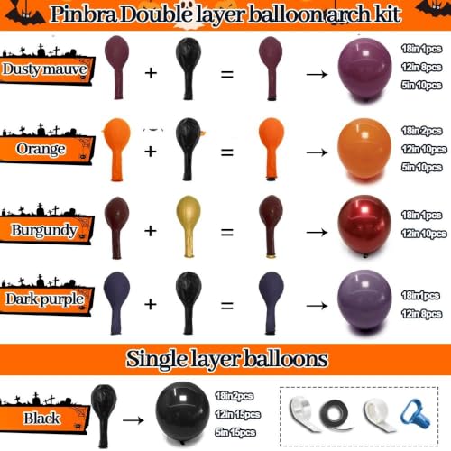 Halloween Balloon Arch Kit Double Stuffed Black Purple Orange Balloons for Spooky Party Decorations - Variation Black Purple Orange