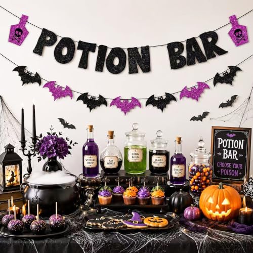 Halloween Banner and Bat Garland Decor - Spooky Party Decorations for Indoor & Outdoor Use
